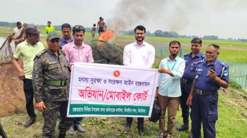 ঝিনাইদহে অবৈধ চায়না দোয়াড়ি ও কারেন্ট জাল জব্দ, বাঁধ উচ্ছেদ