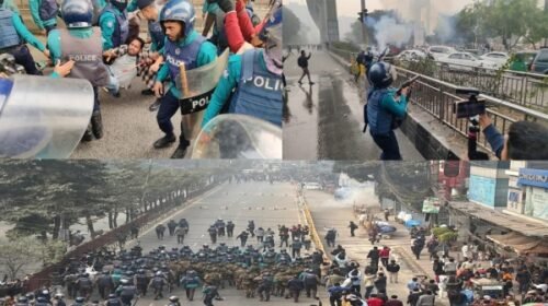 কারওয়ান বাজারে পুলিশের সঙ্গে মোবাইল ব্যবসায়ীদের ধাওয়া-পাল্টাধাওয়া